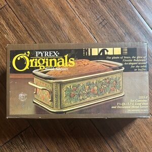 Pyrex Originals Brass and Floral Design Loaf Dish